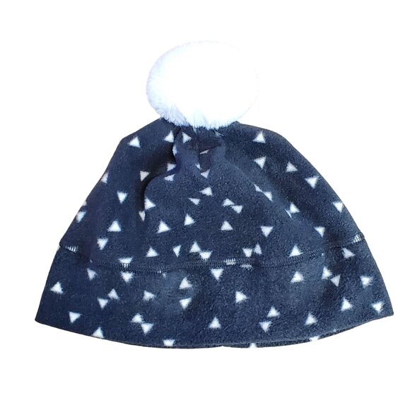 Crazy 8 Girls Fleece Winter Hat Medium (7-8) Black with White Print & Faux Fur P - Picture 2 of 4